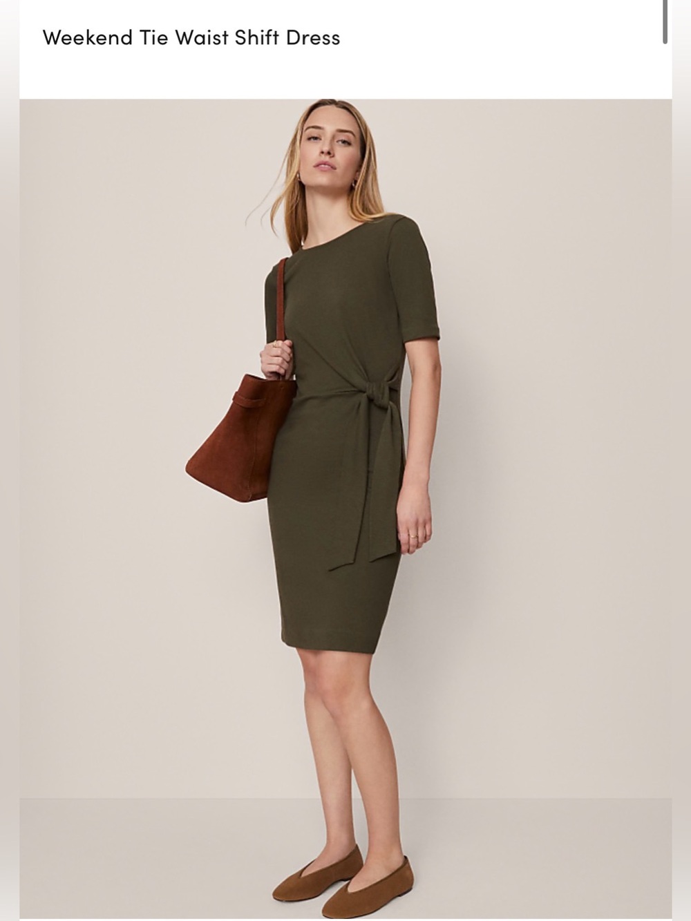 NWT Ann Taylor Weekend Tie Waist Shift Dress - Olive - 16